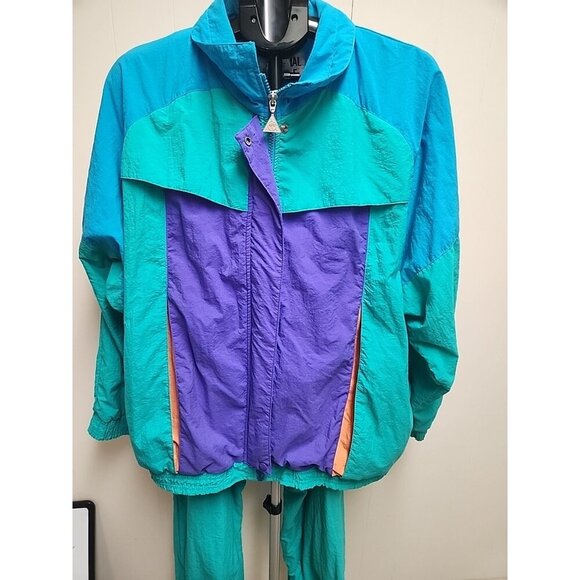 Vintage 80s Casual Isle Color Block Neon Track Suit Size XL Excellent Condition - Picture 10 of 13